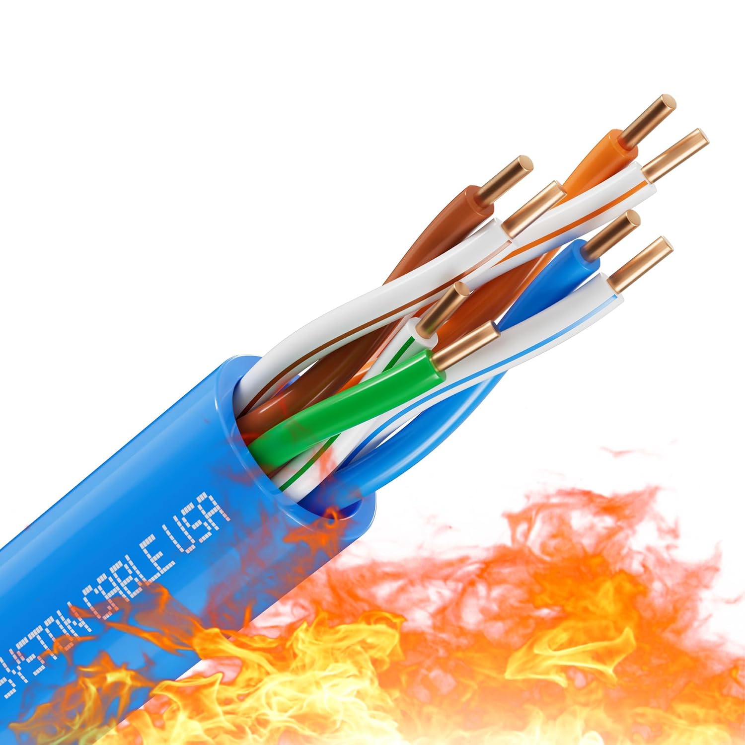 Cat 5e Ethernet Network Cable - 150 FT，350MHz 24AWG Solid Bare Copper Wire OutdoorIndoor, Bulk No Ends 10 Ft to 1000 Ft Available, Heat Resistant Plenum Rated - CMP