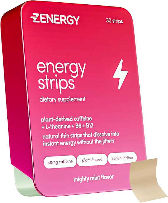 ZENERGY Oral Energy Strips, Mint Flavor with 40mg Caffeine, 30 Strips