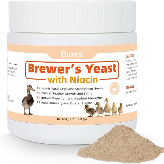 Ourea Brewer's Yeast with Niacin for Ducks, Supports Immunity Molt Recovery Severe Stress, Vitamins B Protein Amino Acids Supplement to Support Legs Bone Feather Health Growth Digestion for Duckling
