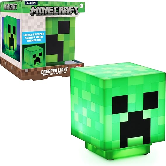 Paladone Minecraft Creeper Desk Light with Official Creeper Sounds, Handheld Night Light for Kids Room or Gamer Decor - Licensed Minecraft Gifts