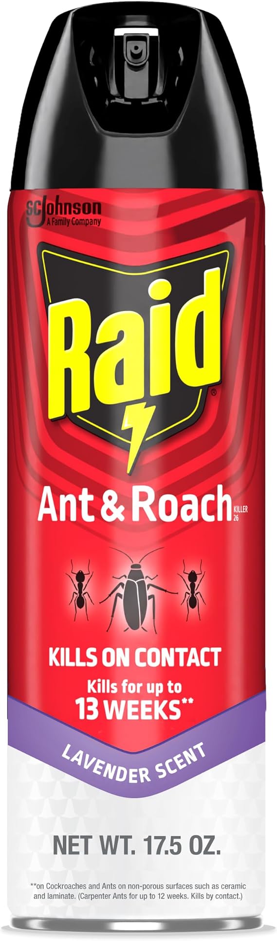 Raid Ant & Roach Killer Spray For Listed Bugs, Keeps Killing for 13 Weeks, Lavender Scent, 17.5 oz