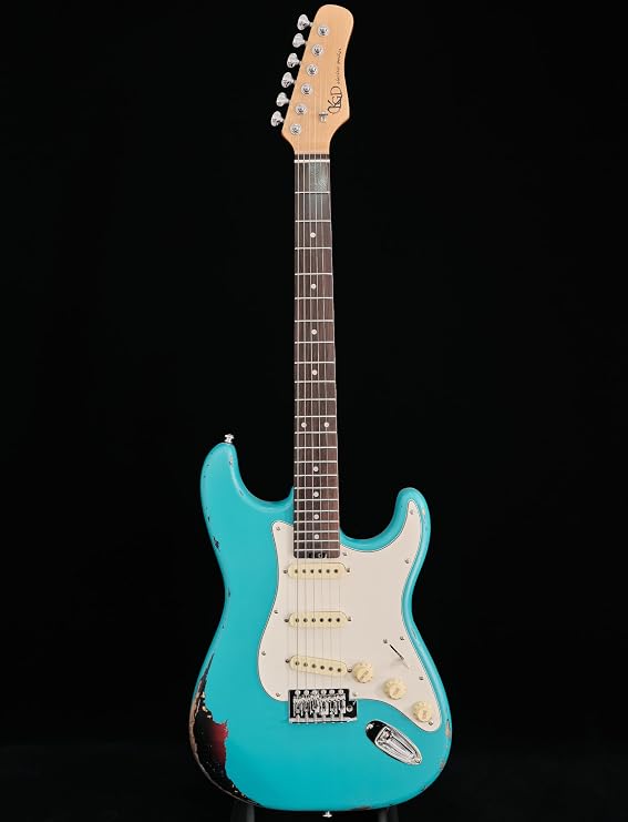 KGD Relic Electric Guitar,Roasted Maple Neck and Rosewood fingerboard,Bone Nut,6-String Relic Guitar,Professional/Full Size/Electric Guitars for Adults (Miami Blue)