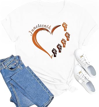 MAIHUN Juneteenth Heart Shirt Black History Afro American African Freedom 1865 T-Shirt Black Culture Short Sleeve