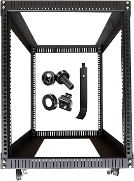 TECHTOO Server Rack 12U Standing Open Frame Rack with 4 Wheels & 50 Pack M6 Cage Nut Screw