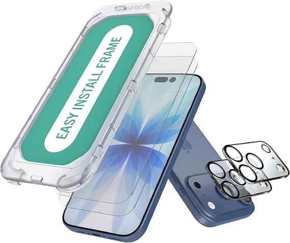Smartish iPhone 17 Pro Screen Protector + Camera Lens Covers - Tuff Sheet - 2-Pack Tempered Glass 9H Easy Install Frame Case-Friendly - Dynamic Island for Apple iPhone 17 Pro - Clear 2-Pack