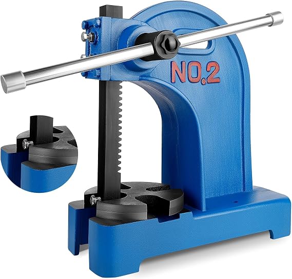 Arbor Press 2T, Manual Heavy Duty Press with Adjustable Height up to 8.5 Inches, Solid Cast Iron Construction for Riveting, Punching, and Other Applications