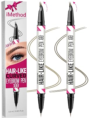 iMethod Curved Eyebrow Pen - Eyebrow Pencil, 2 Count Brow Pencil Dual-Ended with Curved Tip and Precise Brush-Tip for Natural Hair-Like Brows, Last All-Day, Light Brown and Brown Each