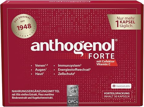 Forte 50 Capsules – Original OPC Since 1948 – Grape Seed Extract Grape seed extract with vitamin C from rose hip only 1 capsule daily plant-based without stearate made in the EU