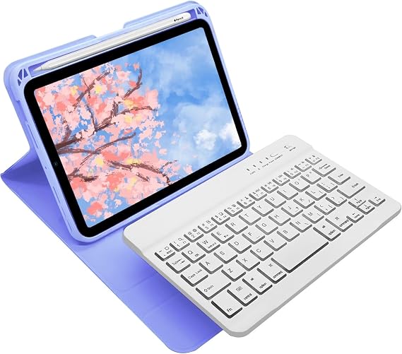 iPad 9th Gen 8th Gen 7th Generation Keyboard Case 10.2 Inch with Detachable Wireless Keyboard iPad Air3/Pro 10.5 Cover with Apple Pencil Retractable Full Protection Business White Keyboard, Purple