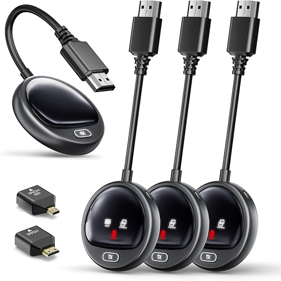 Wireless HDMI 3Transmitters and Receiver 4K, LED Display Wireless HDMI Extender with 2.4G & 5G Chip for Casting Video & Audio from Laptop PC Camera Cable Box PS5 to Monitor Projector TV -165FT