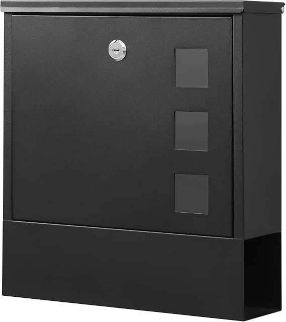 KYODOLED Locking Wall Mount Mailbox for Outside - Large Capacity Outdoor Mail Box with Key Lock for Home/Residential, Holds Newspapers/Magazines/Envelopes, 13 x 3.4 x 11.8 Inch, Black