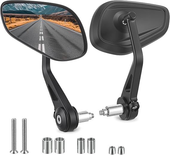 Universal Motorcycle Bar End Mirrors 2-Pack, 360° Adjustable E-MARK Certified Motorbike Mirrors - Fit Scooters, Mopeds, Mountain Bikes & Ebikes