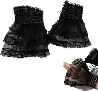 1 Pair Nail Art Photo Shoot Cuffs, Lolita Lace Gloves Women's Floral Lace Short Wrist Cuff for Wedding Masquerade