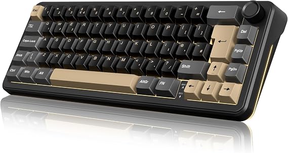 RedThunder K65 60% Wireless Mechanical Gaming Keyboard,Creamy Gasket-Mounted,Volume Knob,Ultra Compact UK Layout 67 Keys,2.4G/BT/USB-C,RGB Underglow Lighting,Hot swappable Fast Apricot Switch