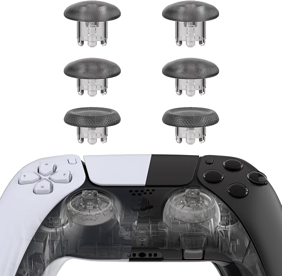 eXtremeRate Edge Sticks Swappable Thumbsticks for PS5 Controller, Clear Black Replacement Interchangeable Analog Stick Joystick for PS4 Controllers Universal