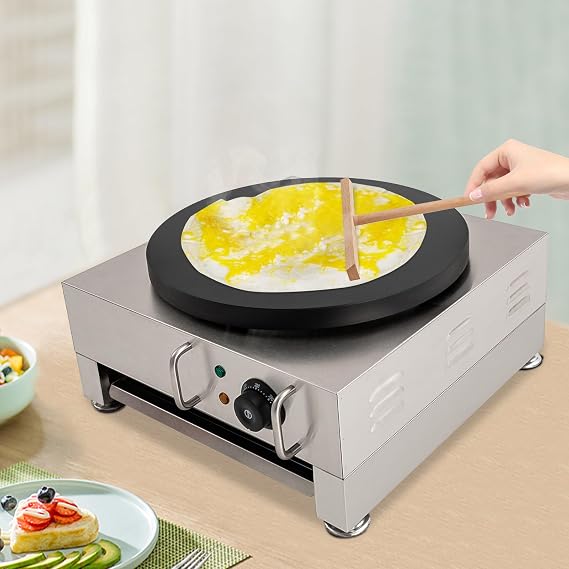 Commercial Electric Crepe Maker, Pancake Maker Machine, 16" Non-Stick 2000W Crepes Maker with Adjustable 122-572F, Electric Griddle Includes Batter Spreader and Spatula