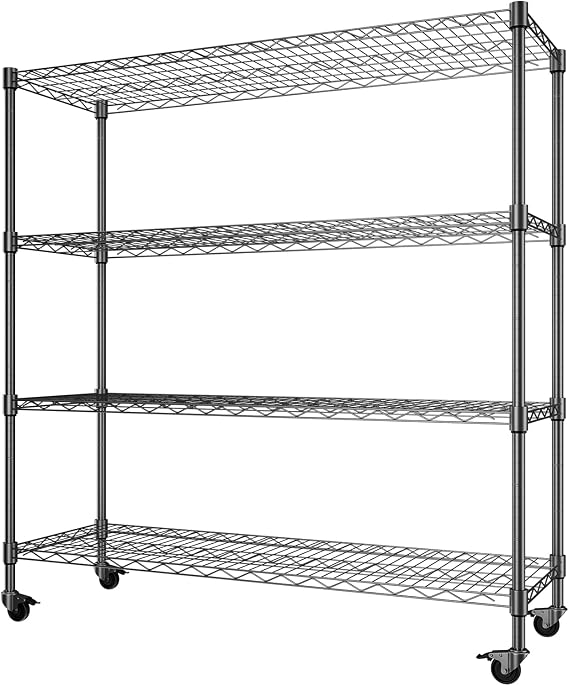 Storage Shelves, Heavy Duty 4 Tier Storage Metal Shelves with Wheels, 2500LBS Capacity Adjustable Metal Wire Shelving Unit for Garage, Pantry, Kitchen, Closet, Commercial & Industrial Use