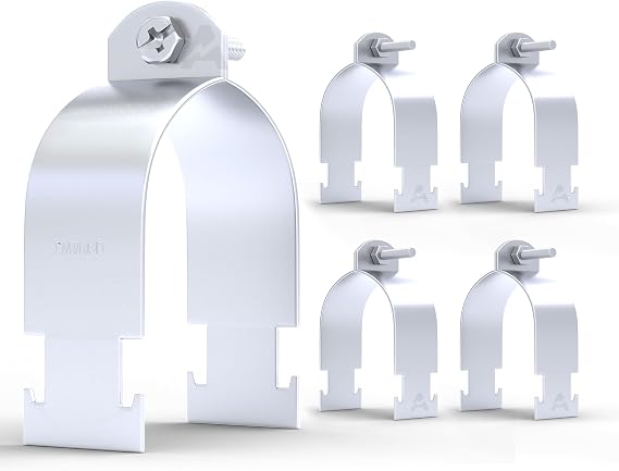 (Pack of 5) 4'' Rigid Conduit Clamp, Electrogalvanized Steel, Corrosion-Resistant, Fits Strut Channel, Electrical Conduit Mounting Hardware 4 Inch Electrical Clamps, Silver