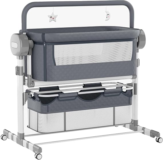 Smart Bassinet Automatic Rocking A Timer White Music Adjustable Height with Wheels Bassinet Mattress Storage Bag Portable Baby Bed
