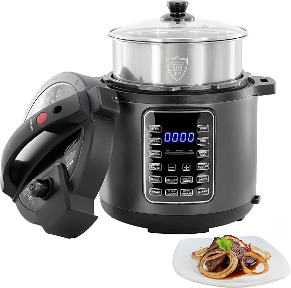 MegaChef 6 Quart 11-in-1 Electric Pressure Cooker, Multi-Cooker with Stainless Steel Crock, 11 Preset Functions