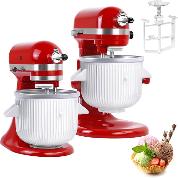Ice Cream Maker Attachment for Kitchenaid Stand Mixers, 2 QT Freezer Bowl | Compatible with Kitchenaid 4.5/5QT & 6QT, Dasher and Drive Assembly, Home Frozen Desserts, Hand Wash Only, Double-Insulated