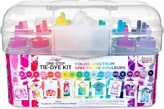 Tulip One-Step Tie-Dye Color Spectrum Tub, 24 Bottles, Rainbow Colors, All-in-One Tie Dye Kit for Large Groups, Permanent on Fabric, Pre-Filled Bottles, Gloves, Instructions