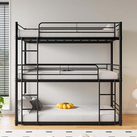 Bellemave Twin Triple Bunk Bed for 3, bunk Bed for 3 Person, 3 bunk beds for Kids/Adults/Teenagers, Black (can 3beds)