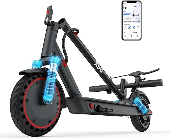 Adults Electric Scooter with Dual Suspension, 8.5"/10" Solid Tires, 350W/500W Motor Escooter, 19-21MPH, 15-23Miles Long Range, APP Control, Foldable E Scooter with Dual Brakes