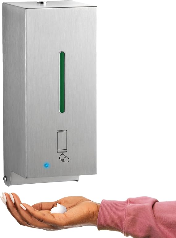 BOBRICK 2013 Stainless Steel Automatic Wall-Mounted Foam Soap Dispenser, Satin Finish, 27-FL oz. 4-1/4 W, 10-17/32 H, 4-7/32 D