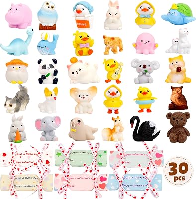 AYGXU Valentines gifts for kids classroom-30pcs Tiny Mini Resin Animals Figurines,valentine exchange gift,mini resin figures toys,dollhouse accessories,miniature figurines,fairy garden accessories