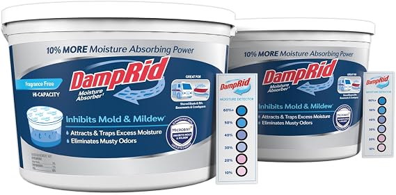 DampRid Hi-Capacity Fragrance Free Absorber Bucket, 2 lb. 15.5 oz. with Detection Strip, 2 Pack