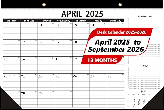 Desk Calendar 2025-2026,April 2025 to September 2026,Desk Calendar 2025-2026 -12x17", April Calendar 2025 as Office Calendar,Teacher or School (1 PACK)