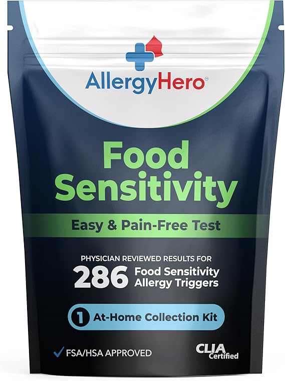 AllergyHero Comprehensive Food Sensitivity Test Kit for Adults & Kids Easy At-Home Use, Evaluates 286 Foods & Beverages and Identifies Dietary Triggers, Helps with Precise Dietary Choices & Wellness
