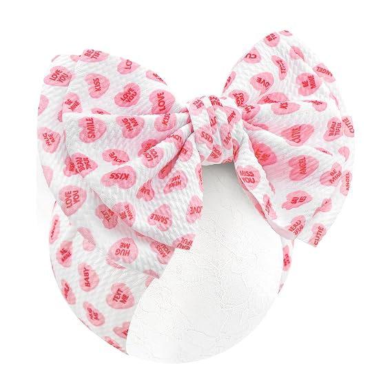 YanJie 7'' Valentines Hair Bow for Baby Girls Love Heart Double Layered Headbands Valentine Hair Accessories for Infants Pink Headband Cute Bowknot Barrettes Hearts Outfit