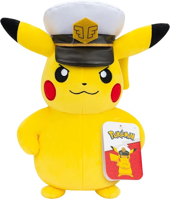 Pokemon Kaptan Pikachu Peluş - 20,8 cm Yumuşak Peluş Kaptan Şapkası ve Otantik Detayları