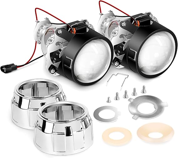 Nilight - 10041P 2.5" Mini Projector Lens for H1 Bulb Headlights Retrofit, Custom Headlamps Conversion:Chrome Shround,