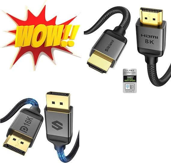 Silkland DisplayPort Cable 2.1 6.6FT+10K 8K HDMI 2.1 Cable 10ft