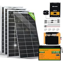 ECO-WORTHY 3.2KWH 800W Solar Panel Kit System for Home House: 4pcs Bifacial 195W Solar Panels  1pc 2000W Solar Inverter  1pc 60A MPPT Controller  12V 200Ah Lithium Battery