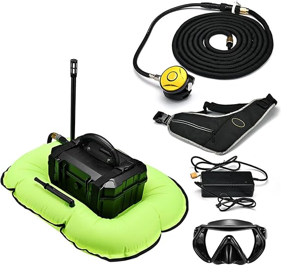 Electric Diving Respirator Underwater Breathing Kit Maximum Diving Depth 10/15m Diving Equipment Floating Air Pump Air Supply Flux 52/56 L/min,Green-D4000