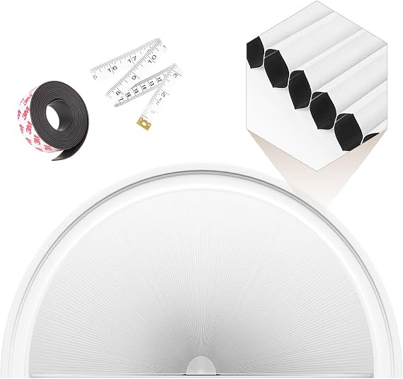 Half Circle Window Shades, Blackout Arch Blinds for Indoor Windows, Adjustable Honeycomb Blinds for Home No Drill, Magnetic Tape Easy Install, Radius 36" Grey