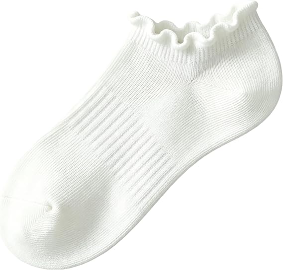 No Show Socks Womens Low Cut Non Slip Ruffle Ankle Socks 6 Pairs | Frilly Soft Cute Solid Color Lettuce Edge short Comfort Breathable One Size 5-9