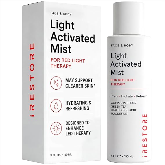 iRestore LED Light Activated Spray, Hydrating & Soothing Mist with Green Tea, Hyaluronic Acid, Copper Peptides