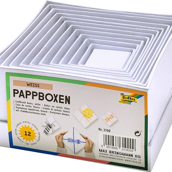 White Plain Square Craft Boxes to Stack Decorate Paint and Decoupage (Set of 12)