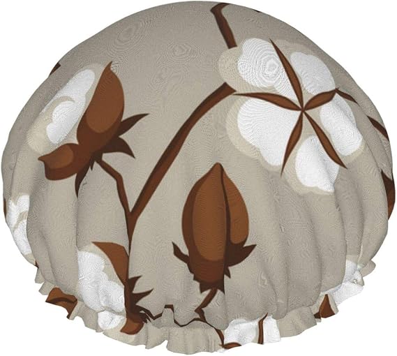 Shower Cap,Cotton Boll Branch Natural Double Waterproof Bathing Cap,Elastic Reusable Shower Cap,Bath Caps Nightcap