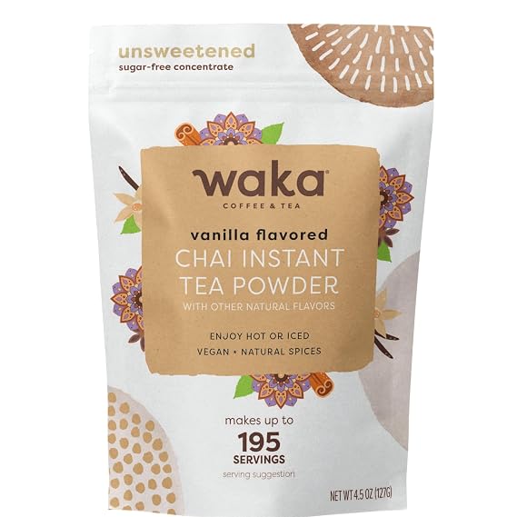 Waka Vanilla Chai Tea Powder, Unsweetened Chai Latte Mix, 4.5 oz
