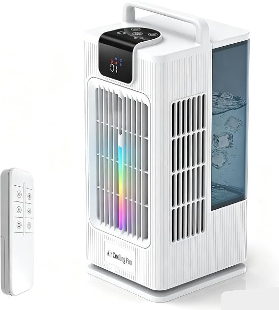 Portable Air Conditioning Fan,4-in-1 Mobile Evaporative Air Cooler with 4 Speeds&3 Spray Modes,120°Oscillation,2L Water Tank with 8H Timer,5 LED Lights,Quiet Cooling Fan for Office Home Bedroom