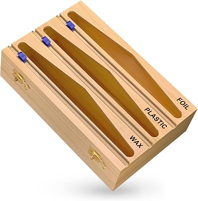 3 in 1 Plastic Wrap Dispenser with Cutter and Labels,Saran Wrap,Aluminum Foil and Wax Paper Dispenser for Kitchen Drawer,Bamboo Roll kitchen organization,Compatible with 12 Roll