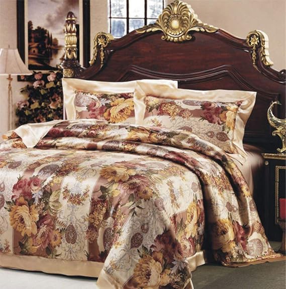 Maxfeel 1pc Silk Duvet Cover, Quilt Cover, Comforter Cover,Silk Bedding 100% 16.5mm Print Mulberry Silk,Charmuse Silk, Queen Cal.King Full King Twin Size #09 (King)