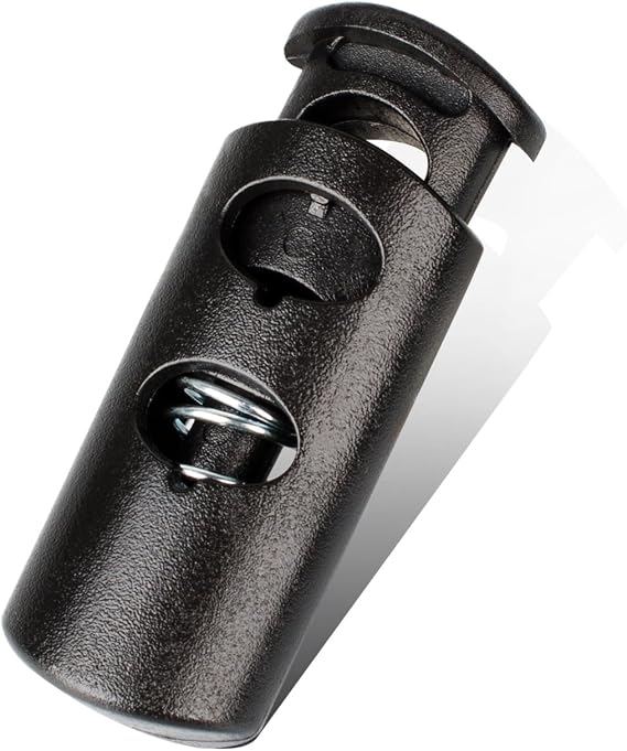 DYZD Double Hole Cord Locks End Plastic Spring Stop Toggle Stopper for Drawstrings, Paracord (Black, 10 PCS)