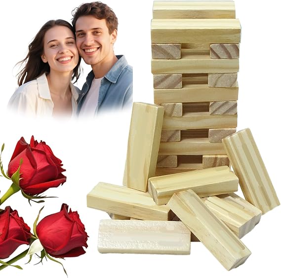 48 Wooden Blocks Stacking Tower Games, Stacking Block, Couples Date Night Ideas for Valentine Lover